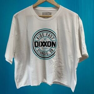 DIXXON‎ Sturgis SD Ride Fast Women's Graphic Print Tee Shirt White Crop New XL